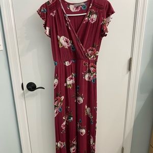 Maroon floral maxi dress size XS